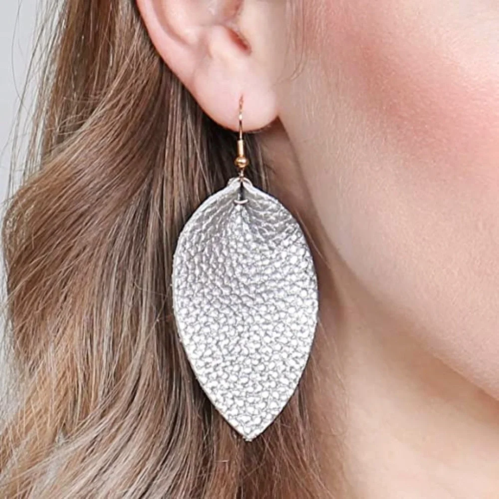 Handmade Vegan Leather Leaf Dangle Set NWT - Picture 2 of 6